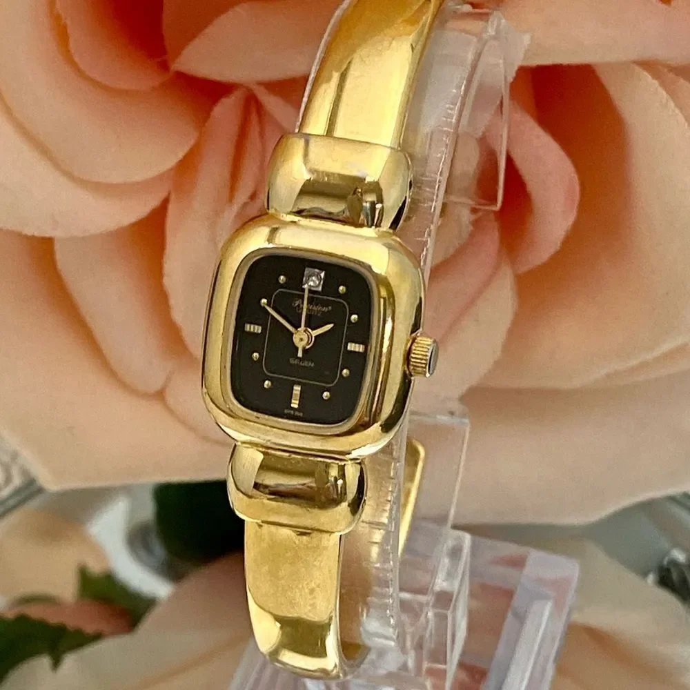 Vintage Gruen Precision Swiss Parts Diamond Accented Dial Hinged Bangle Watch